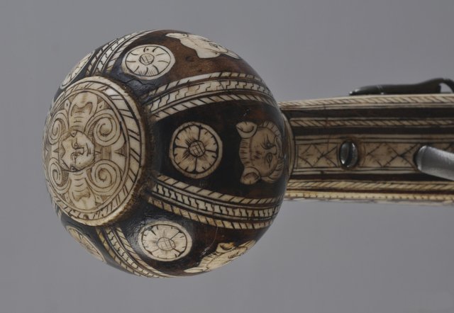 Příběhy palných zbraní - kolečková pistole puffer, Norimberk, detail, kolem 1580